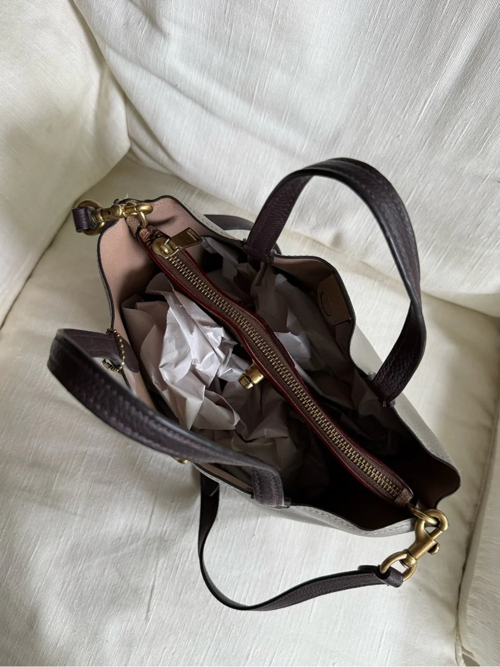 COACH Willow toys grey leather gold hardware